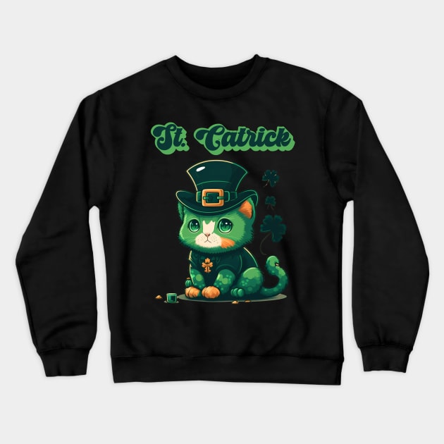 St Catrick Kitten Saint Patricks Day Lucky Cats Crewneck Sweatshirt by aneisha